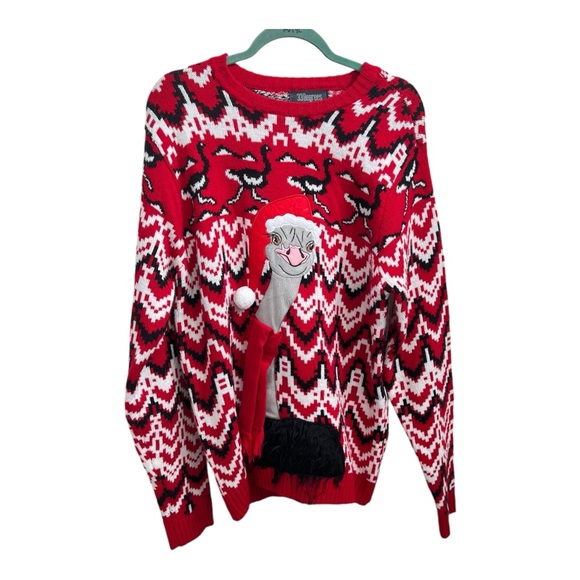 Ugly Christmas Sweater Other - 33 Degrees Ostrich Santa Scarf Ugly Christmas Sweater Red Knit